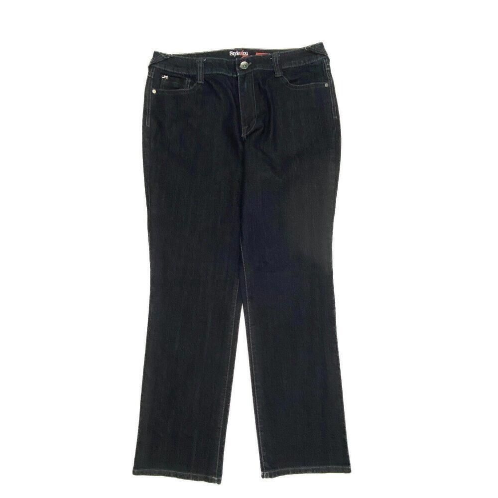 Style&Co. Straight Leg Jeweled Back Flap Pockets Women's size 12 Dark Blue Jeans